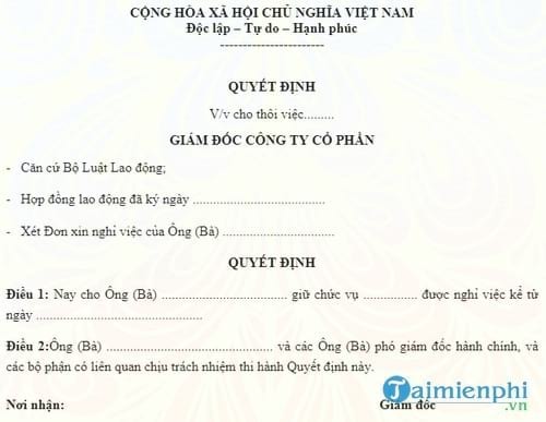 mau quyet dinh buoc thoi viec