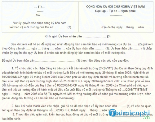 mau van ban uy quyen cho uy ban nhan dan cap xa dang ky ban cam ket bao ve moi truong