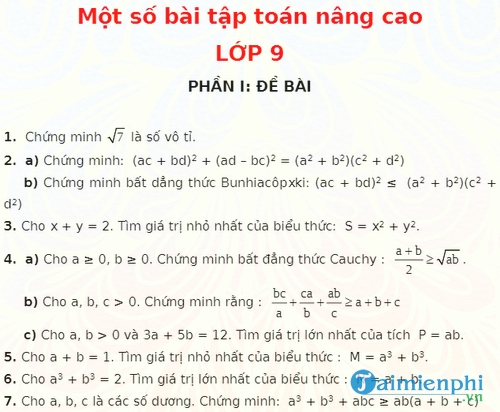 mot so bai tap toan nang cao lop 9