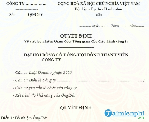 quyet dinh bo nhiem giam doc tong giam doc