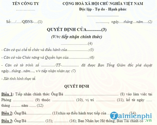 quyet dinh tiep nhan nhan vien chinh thuc