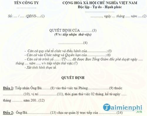 quyet dinh tiep nhan nhan vien thu viec