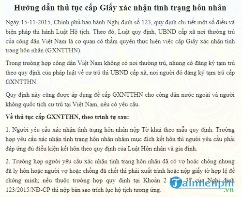 thu tuc cap giay xac nhan tinh trang hon nhan