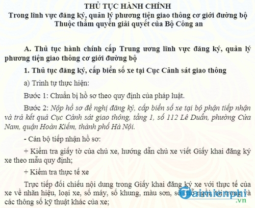 thu tuc dang ky quan ly phuong tien giao thong duong bo