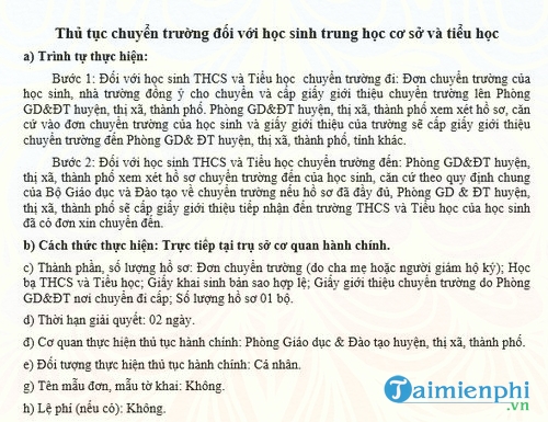 thu tuc ho so chuyen truong