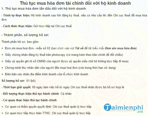 thu tuc mua hoa don tai chinh doi voi ho kinh doanh