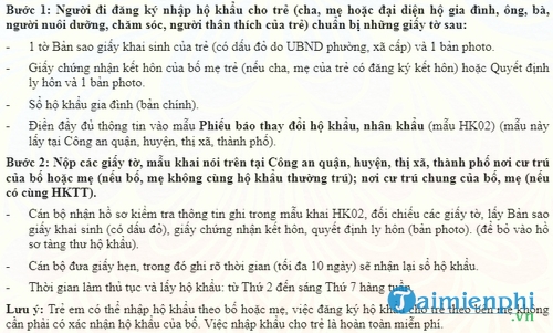 thu tuc nhap ho khau cho tre so sinh