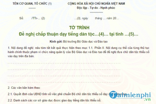 to trinh de nghi ve viec day hoc tieng dan toc thieu so