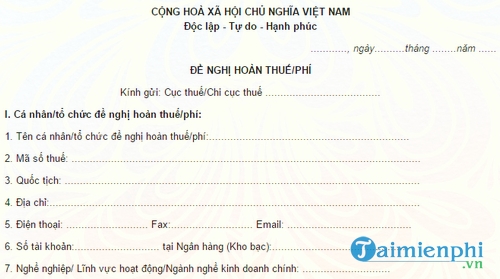 van ban de nghi hoan thue