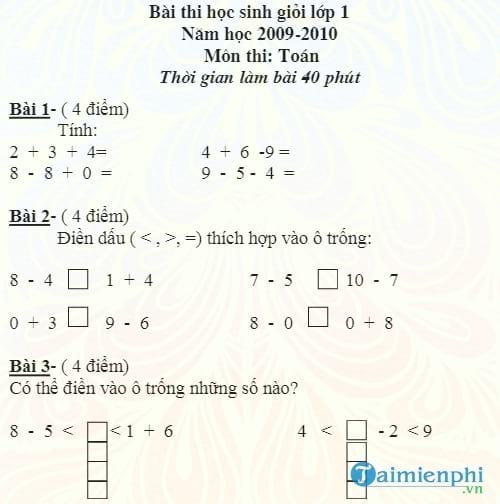 de thi hoc sinh gioi toan lop 1