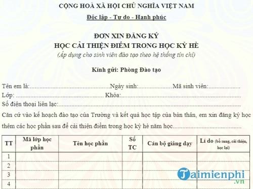 don xin dang ky hoc cai thien diem