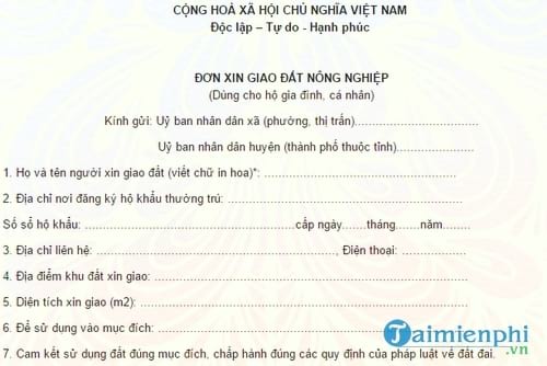 don xin giao dat nong nghiep