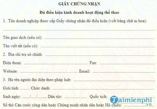 giay chung nhan du dieu kien kinh doanh hoat dong the thao