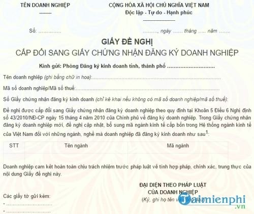 giay de nghi cap doi sang giay chung nhan dang ky doanh nghiep