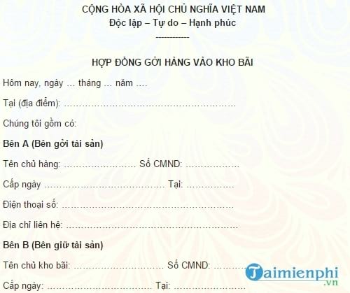 hop dong gui hang vao kho bai