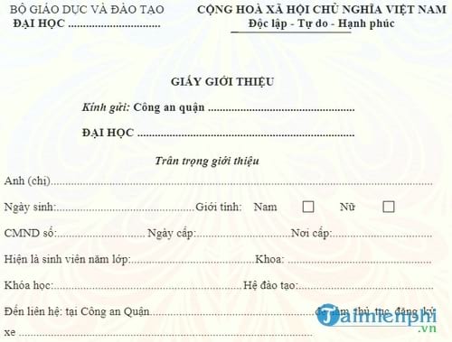 mau giay gioi thieu dang ky xe may