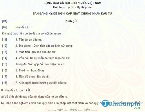 mau ho so cap giay chung nhan dau tu