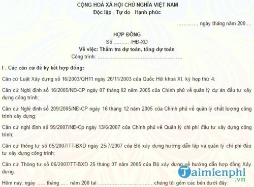 mau hop dong tham tra du toan tong du toan