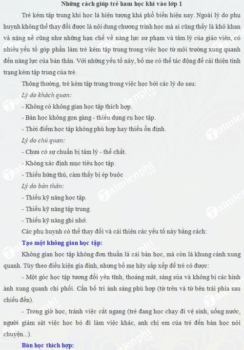 nhung cach giup tre ham hoc khi vao lop 1