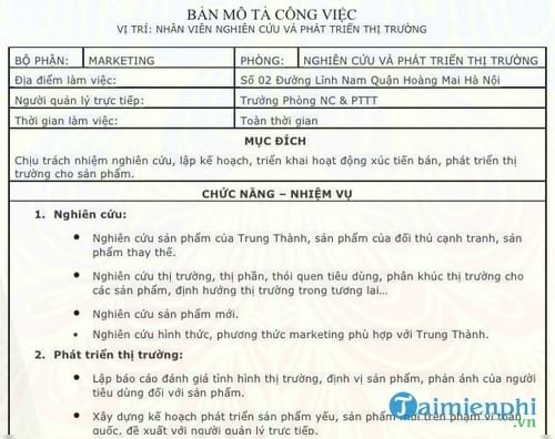 ban mo ta cong viec