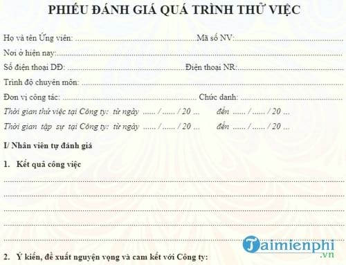 mau bang danh gia ket qua thu viec