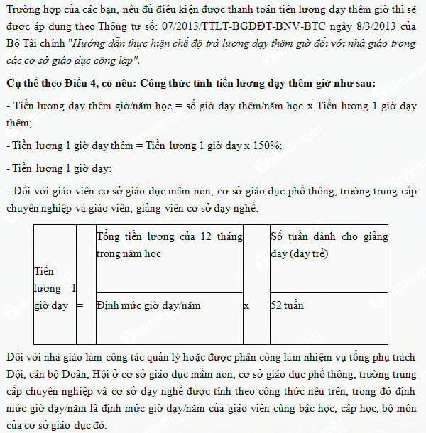 cach tinh tien luong day them gio doi voi giao vien tong phu trach doi moi nhat