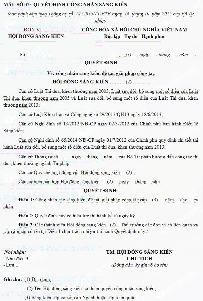 mau quyet dinh cong nhan sang kien