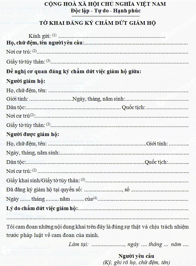 mau to khai cham dut viec giam ho