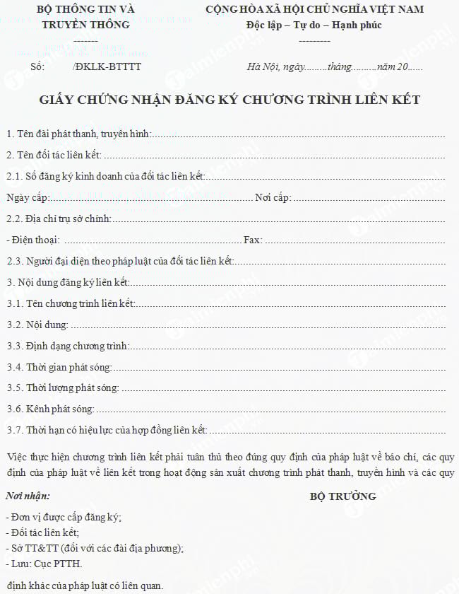 mau to khai dang ky chuong trinh lien ket