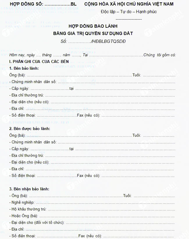 hop dong bao lanh bang gia tri quyen su dung dat