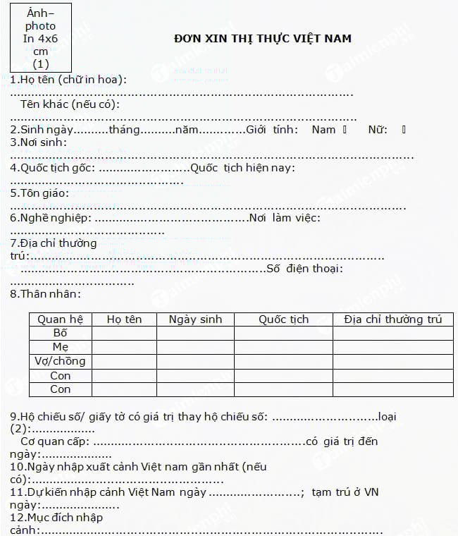 don xin thi thuc viet nam