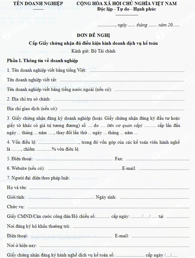 mau don de nghi cap giay chung nhan du dieu kien kinh doanh dich vu ke toan
