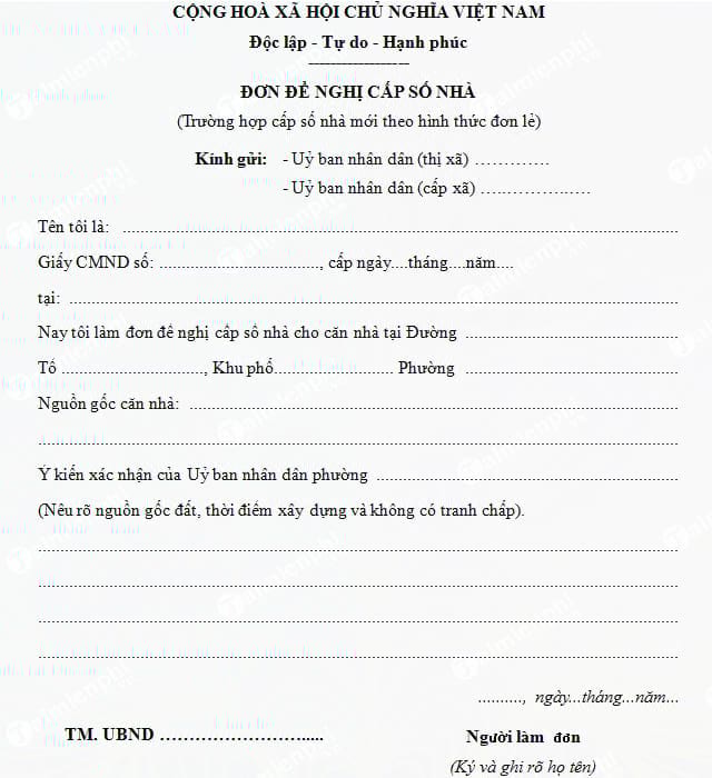 mau don de nghi cap so nha