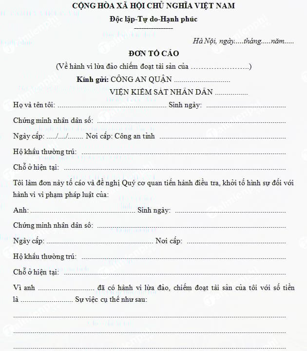 mau don to cao hanh vi lua dao chiem doat tai san