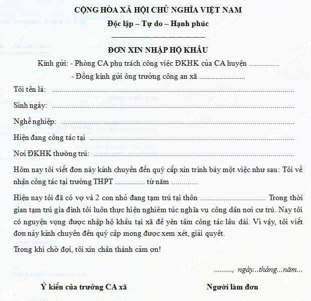 mau don xin nhap ho khau