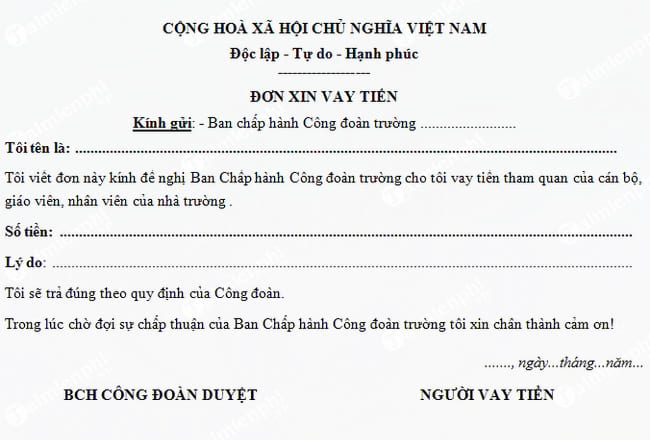 mau don xin vay tien cong doan