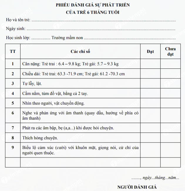 mau phieu danh gia tre mam non