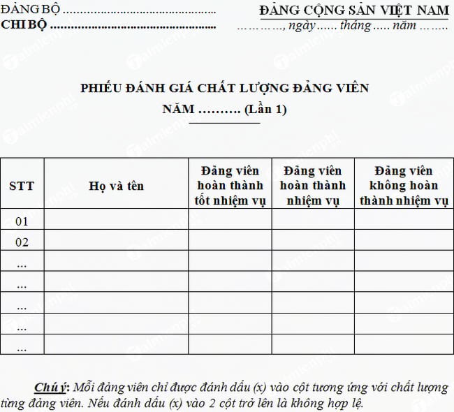 phieu danh gia chat luong dang vien