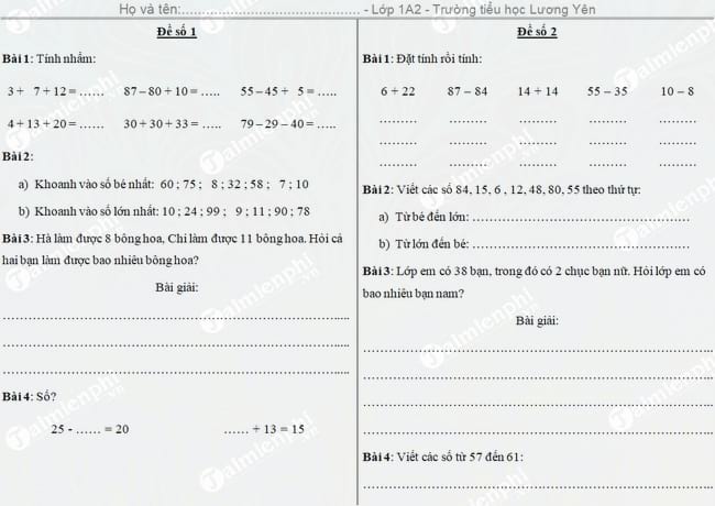 bai tap on he mon toan tieng viet lop 1 len lop 2