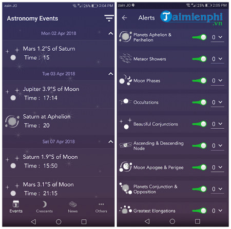 astronomy events with push