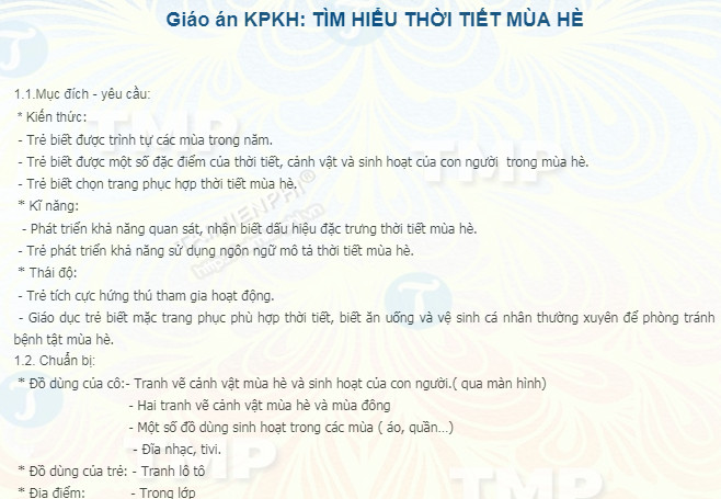 giao an kpkh tim hieu thoi tiet mua he
