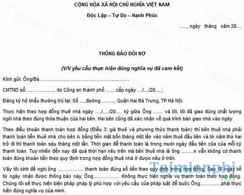 download mau thong bao doi no