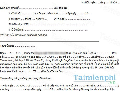 download cong van yeu cau thanh toan khoa no qua han