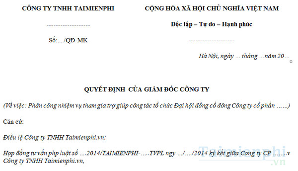 download mau quyet dinh phan cong nhiem vu