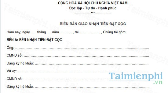 download bien ban giao nhan tien dat coc