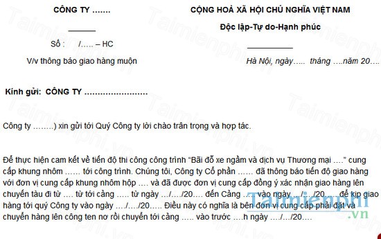 download cong van thong bao giao hang muon