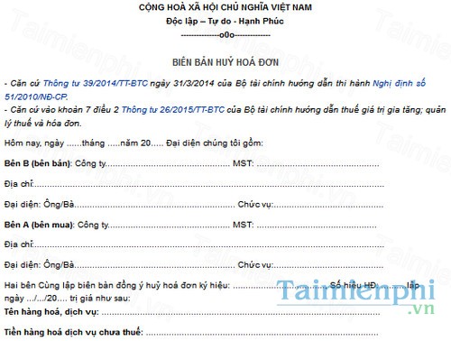 download mau bien ban huy hoa don