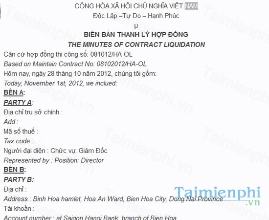 download mau bien ban thanh ly hop dong tieng anh