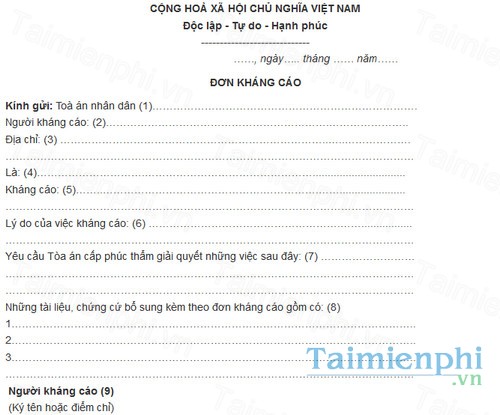 download mau don khang cao vu an dan su