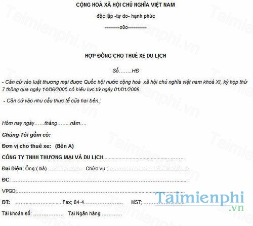 download mau hop dong thue xe du lich